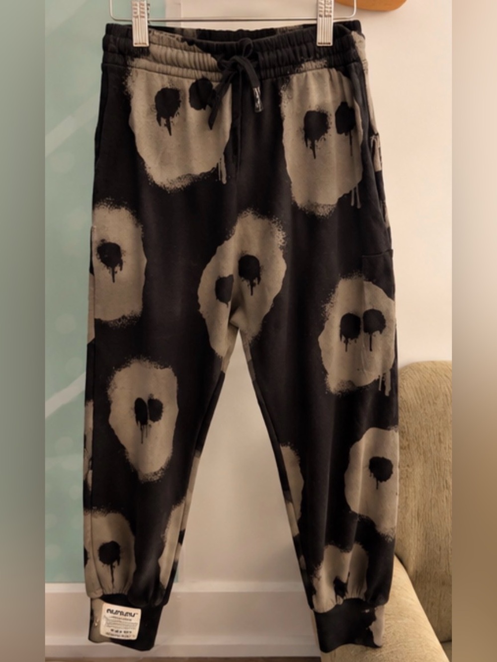 nununu Black and Tan Tie-Dye Skull Joggers